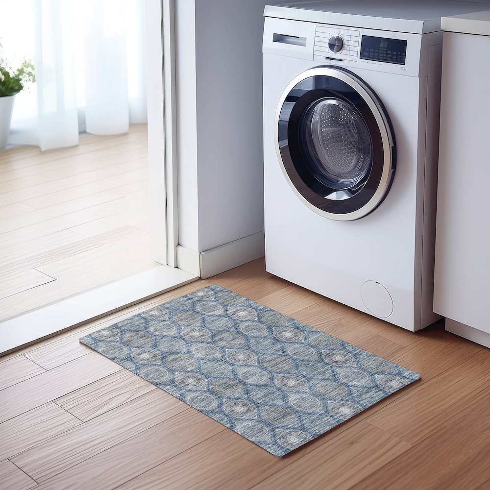 Luxury Washable Indoor/Outdoor Solace Navy 1'8" x 2'6" Rug. Picture 5