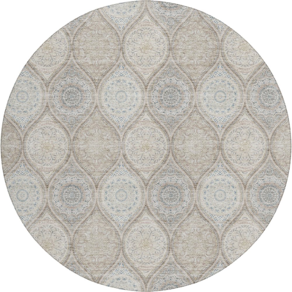 Luxury Washable Indoor/Outdoor Solace Taupe 8' x 8' Round Rug. Picture 1
