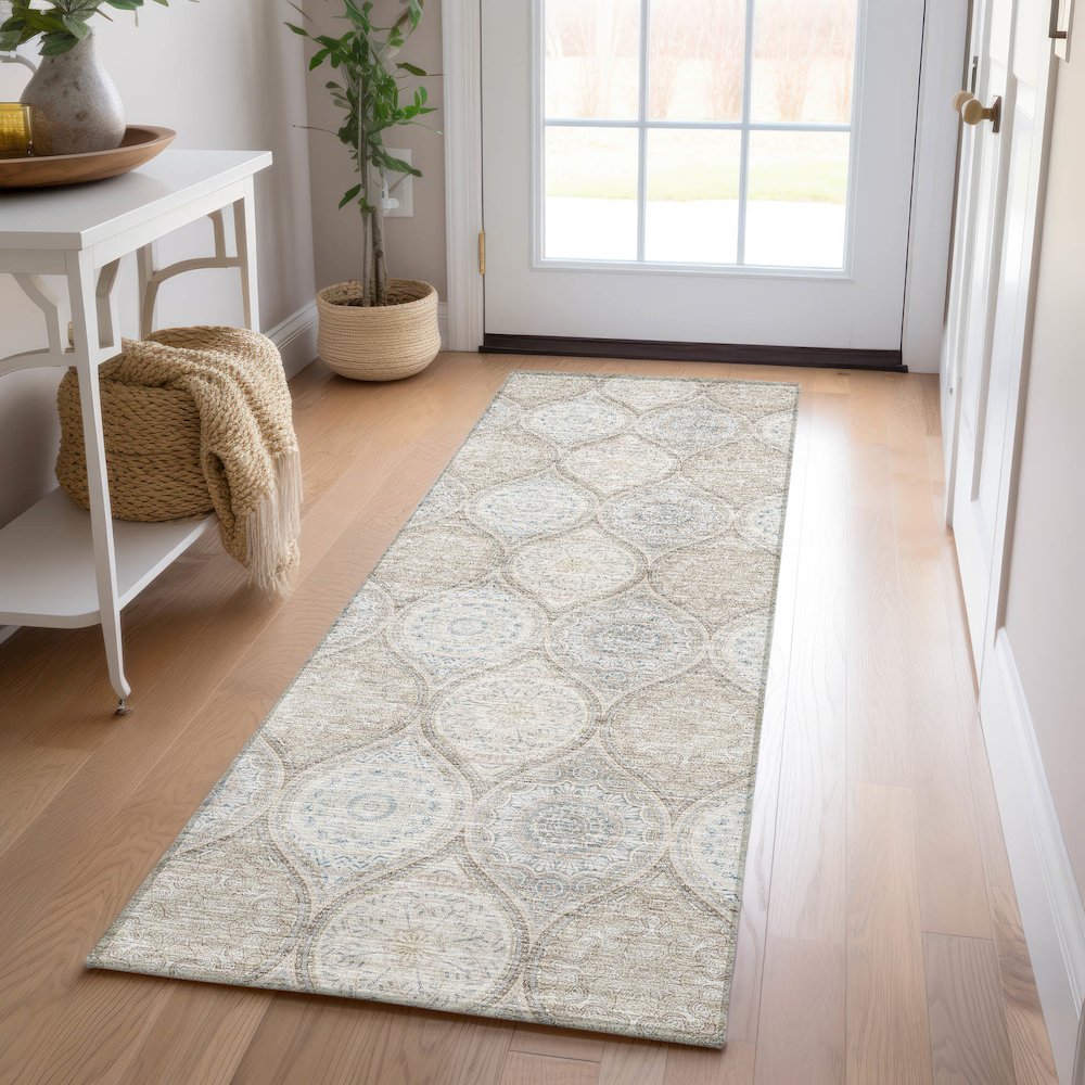 Luxury Washable Indoor/Outdoor Solace Taupe 2'3" x 7'6" Runner Rug. Picture 5