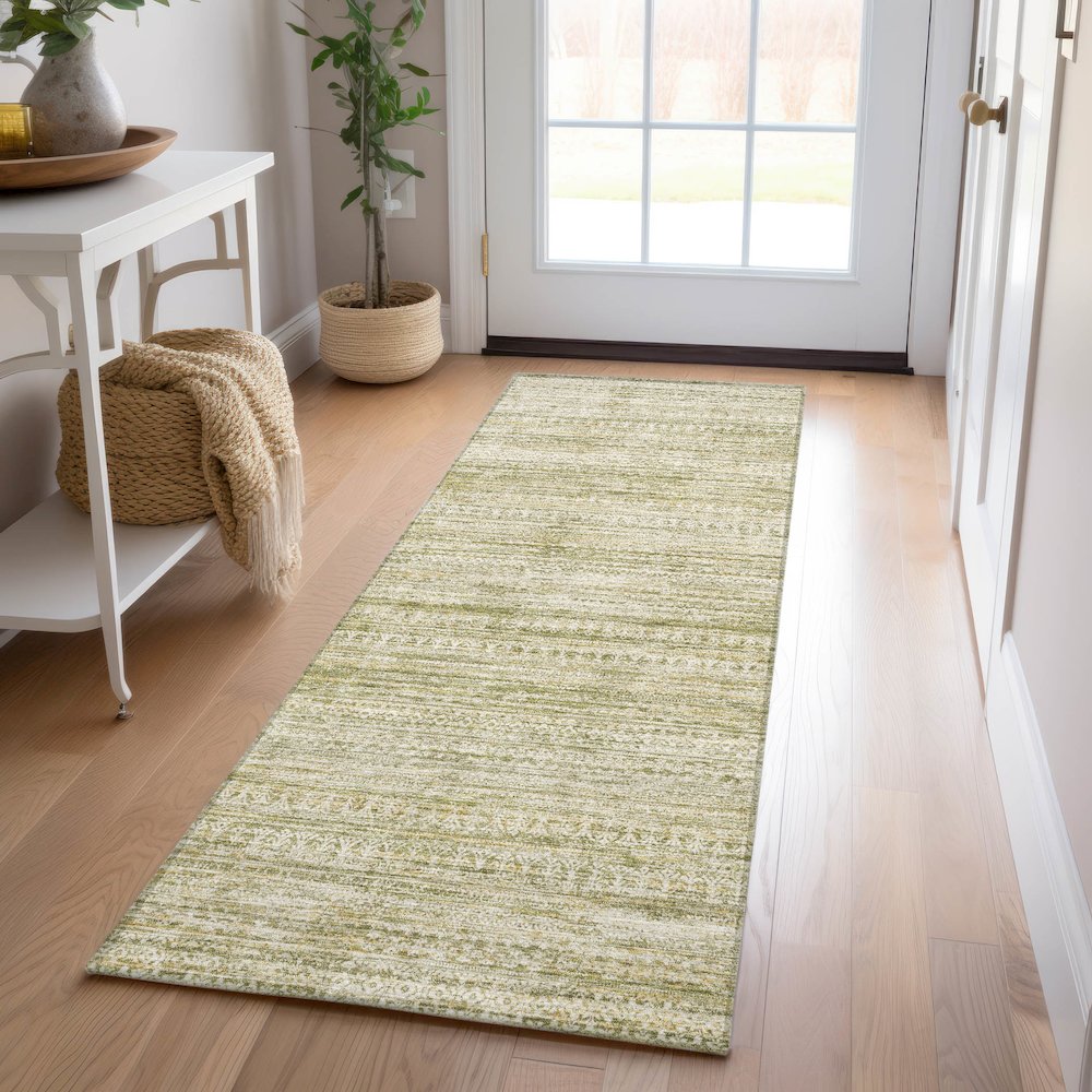 Luxury Washable Indoor/Outdoor Solace Aloe 2'3" x 7'6" Runner Rug. Picture 5