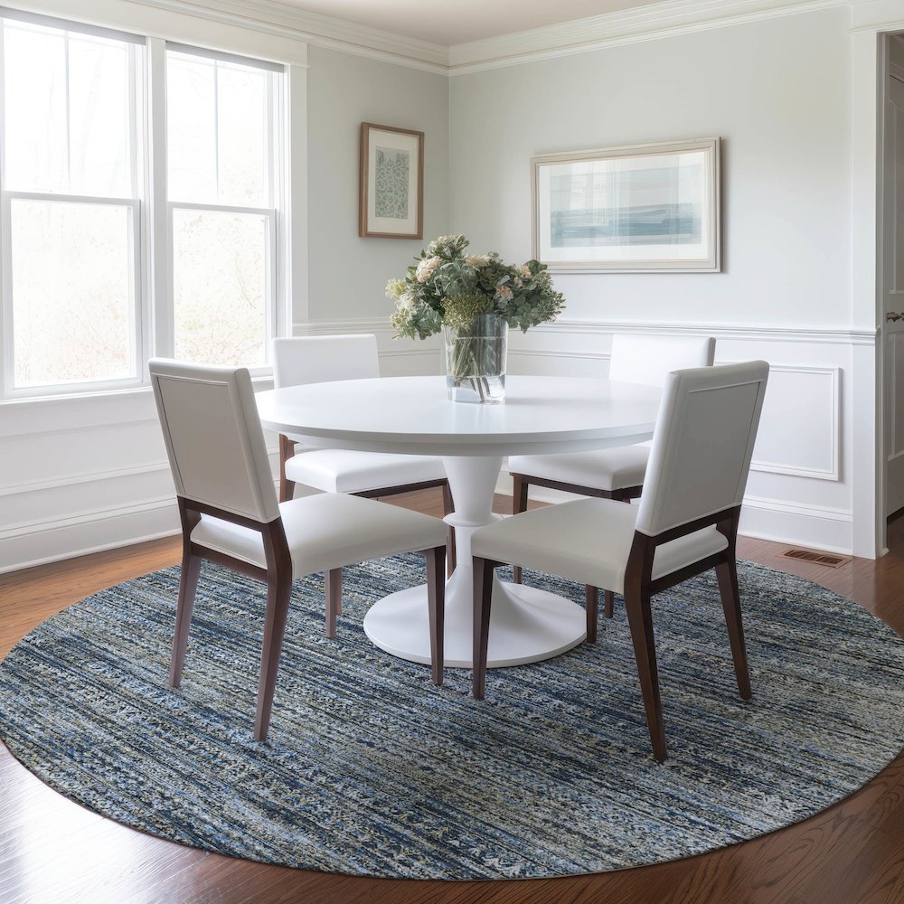 Luxury Washable Indoor/Outdoor Solace Denim 8' x 8' Round Rug. Picture 5