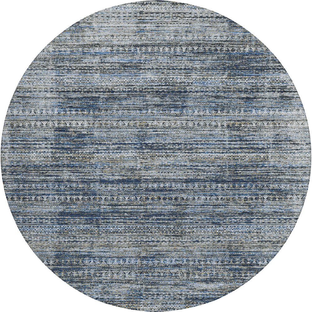 Luxury Washable Indoor/Outdoor Solace Denim 8' x 8' Round Rug. Picture 1