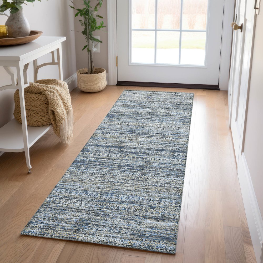 Luxury Washable Indoor/Outdoor Solace Denim 2'3" x 7'6" Runner Rug. Picture 5