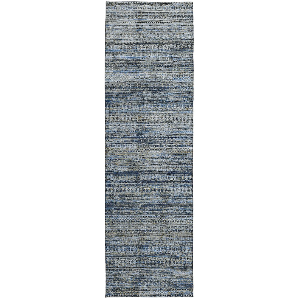 Luxury Washable Indoor/Outdoor Solace Denim 2'3" x 7'6" Runner Rug. Picture 1