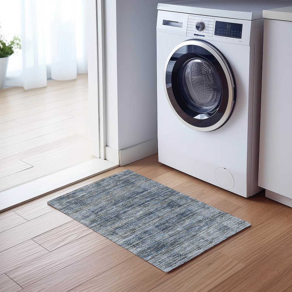 Luxury Washable Indoor/Outdoor Solace Denim 1'8" x 2'6" Rug. Picture 5