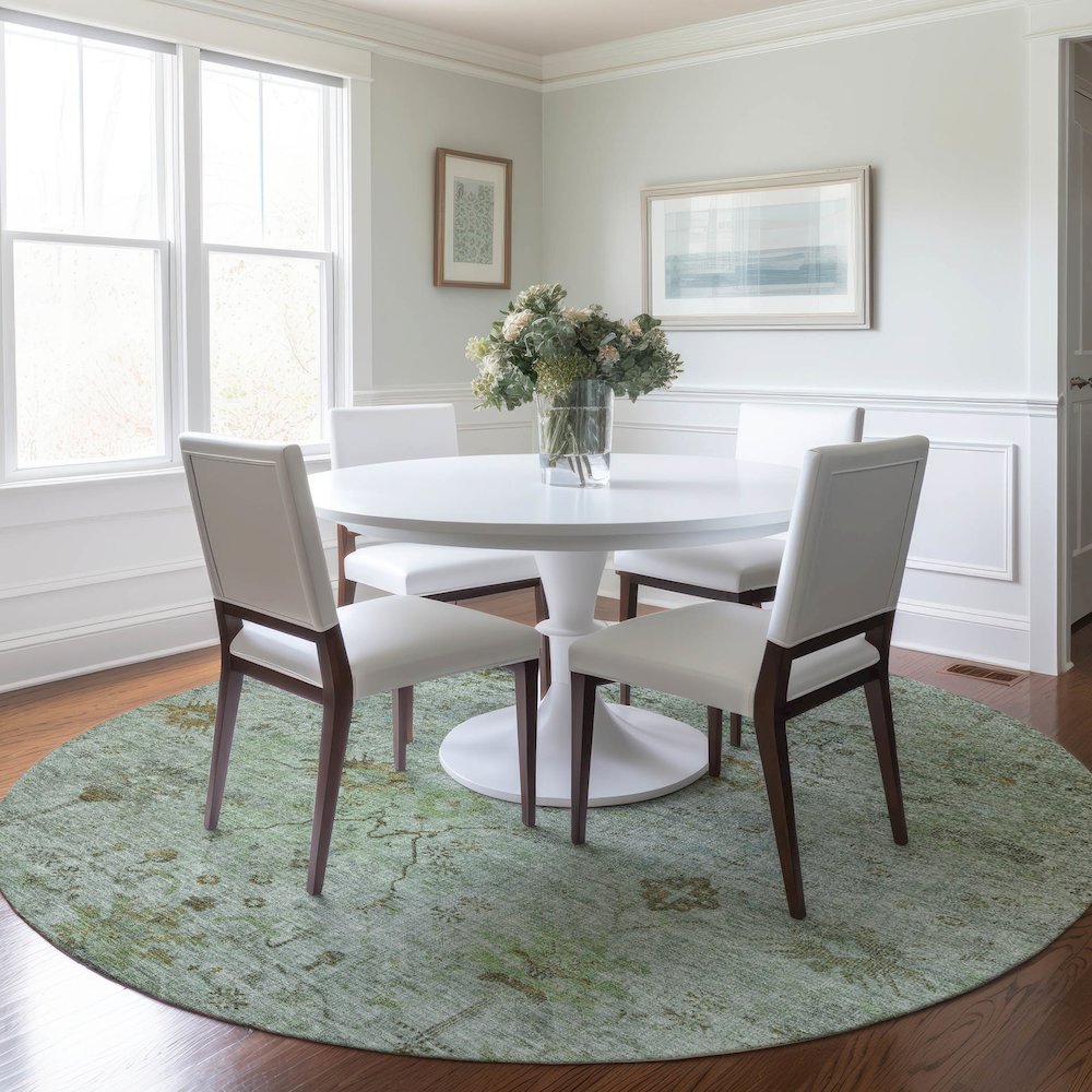 Luxury Washable Indoor/Outdoor Solace Aloe 8' x 8' Round Rug. Picture 5