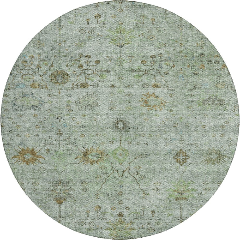 Luxury Washable Indoor/Outdoor Solace Aloe 8' x 8' Round Rug. Picture 1