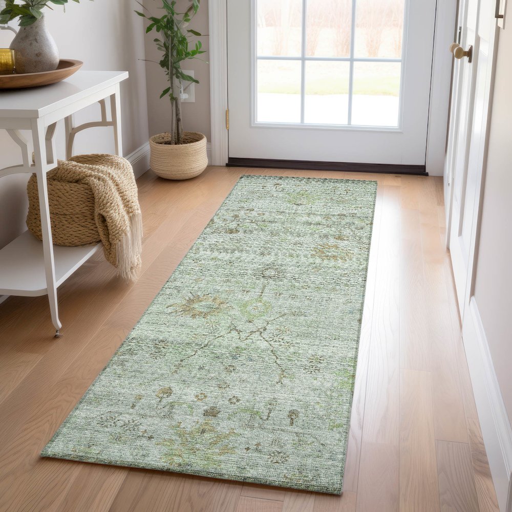 Luxury Washable Indoor/Outdoor Solace Aloe 2'3" x 7'6" Runner Rug. Picture 5