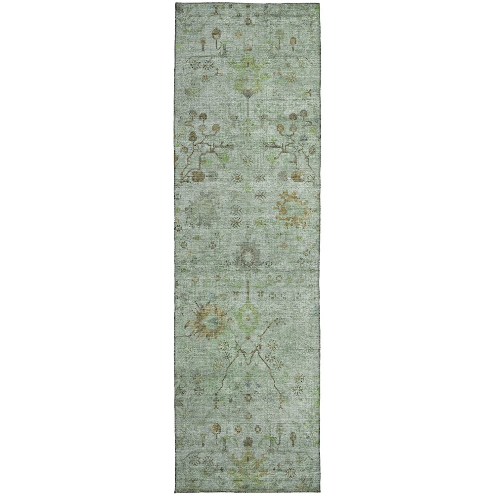Luxury Washable Indoor/Outdoor Solace Aloe 2'3" x 7'6" Runner Rug. Picture 1