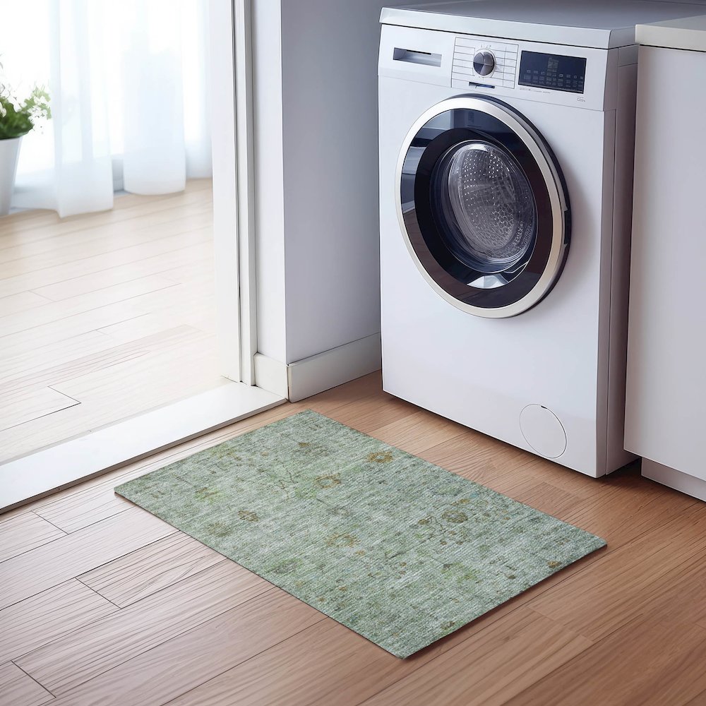 Luxury Washable Indoor/Outdoor Solace Aloe 1'8" x 2'6" Rug. Picture 5