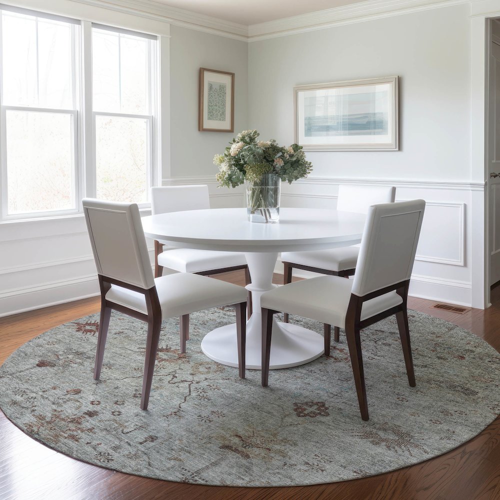 Luxury Washable Indoor/Outdoor Solace Gray 8' x 8' Round Rug. Picture 5