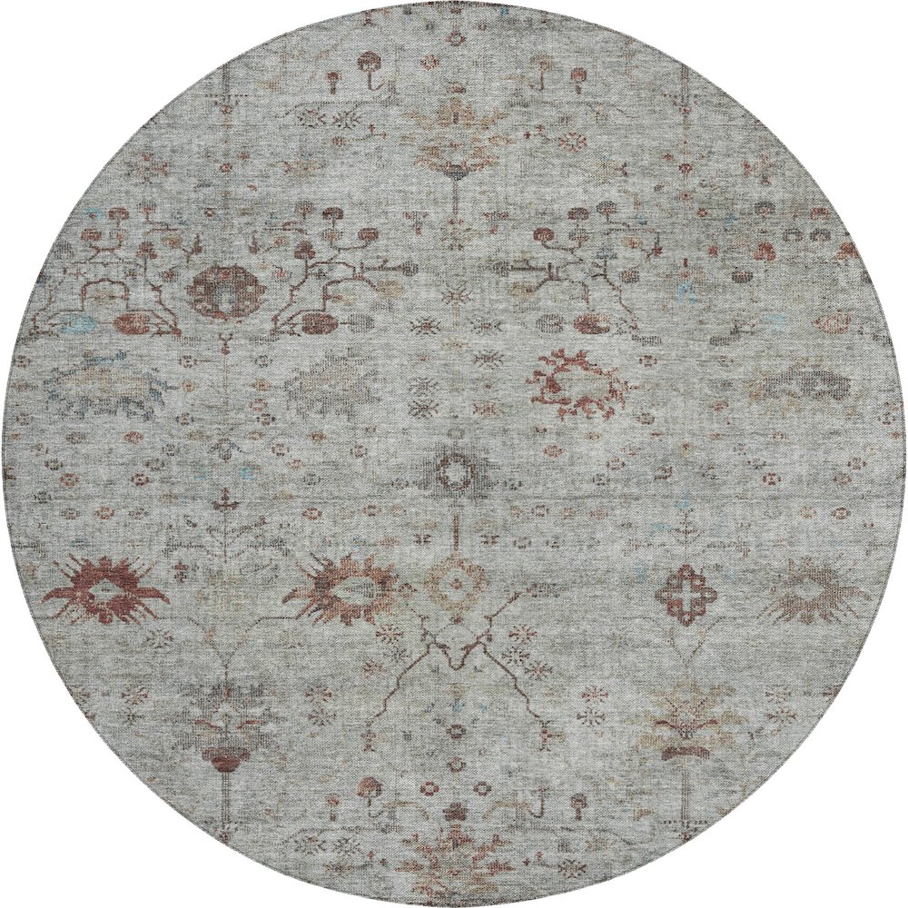 Luxury Washable Indoor/Outdoor Solace Gray 8' x 8' Round Rug. Picture 1