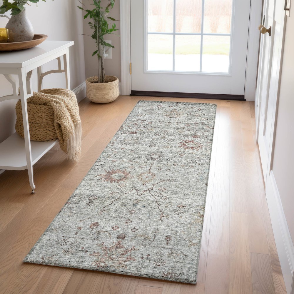 Luxury Washable Indoor/Outdoor Solace Gray 2'3" x 7'6" Runner Rug. Picture 5