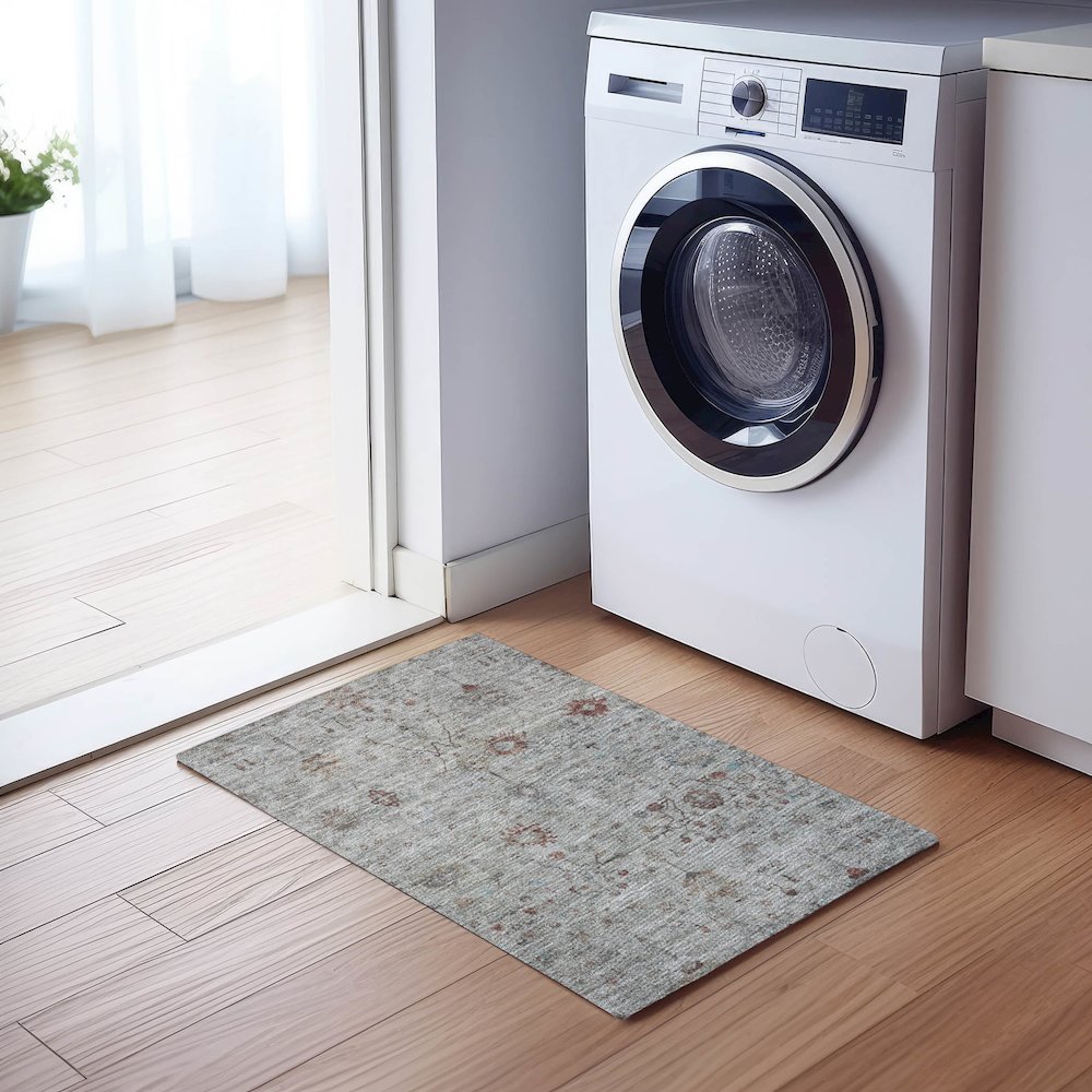 Luxury Washable Indoor/Outdoor Solace Gray 1'8" x 2'6" Rug. Picture 5