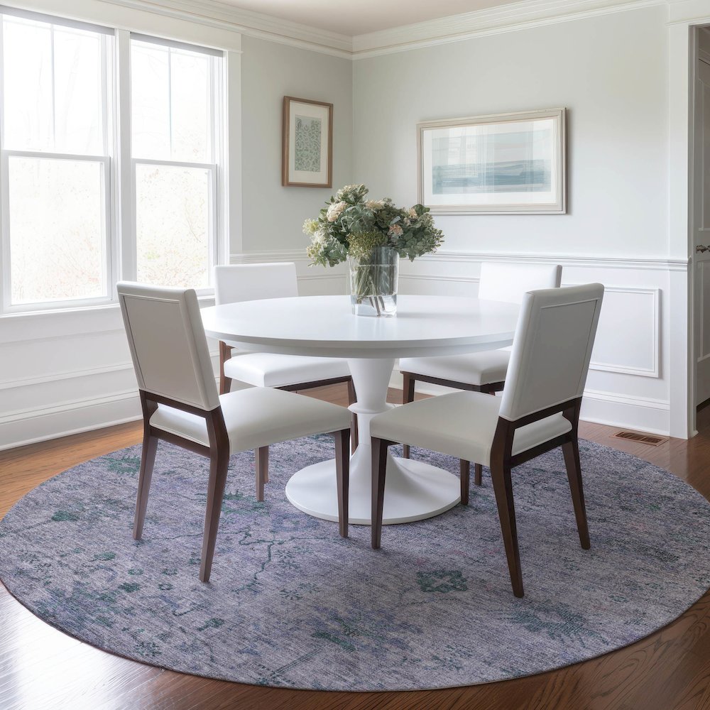 Luxury Washable Indoor/Outdoor Solace Lavender 8' x 8' Round Rug. Picture 5