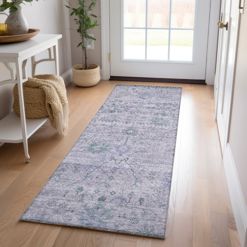 Luxury Washable Indoor/Outdoor Solace Lavender 2'3" x 7'6" Runner Rug. Picture 5
