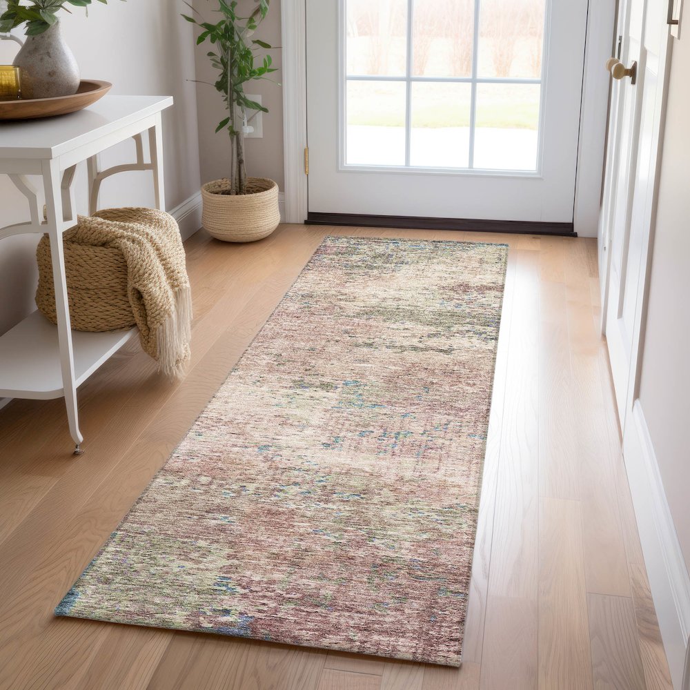 Luxury Washable Indoor/Outdoor Solace Blush 2'3" x 7'6" Runner Rug. Picture 5