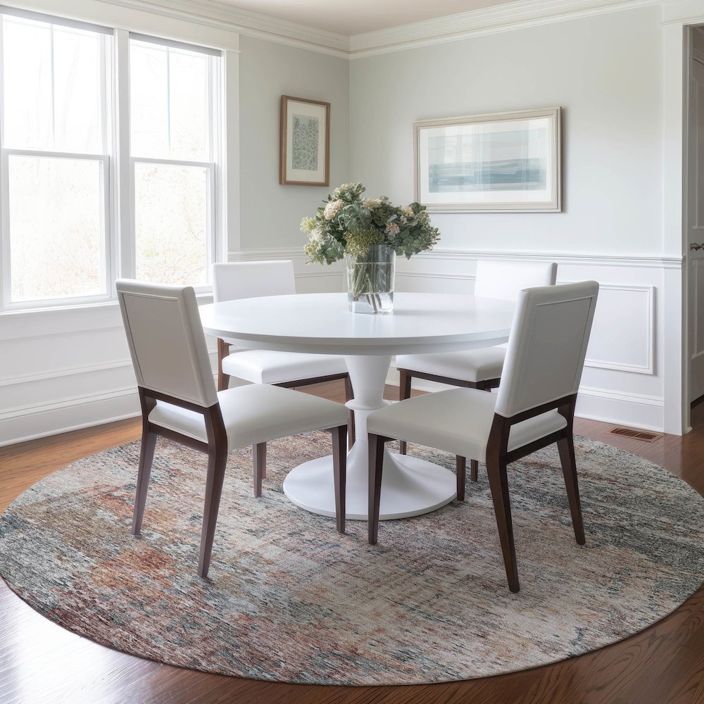 Luxury Washable Indoor/Outdoor Solace Gray 8' x 8' Round Rug. Picture 5