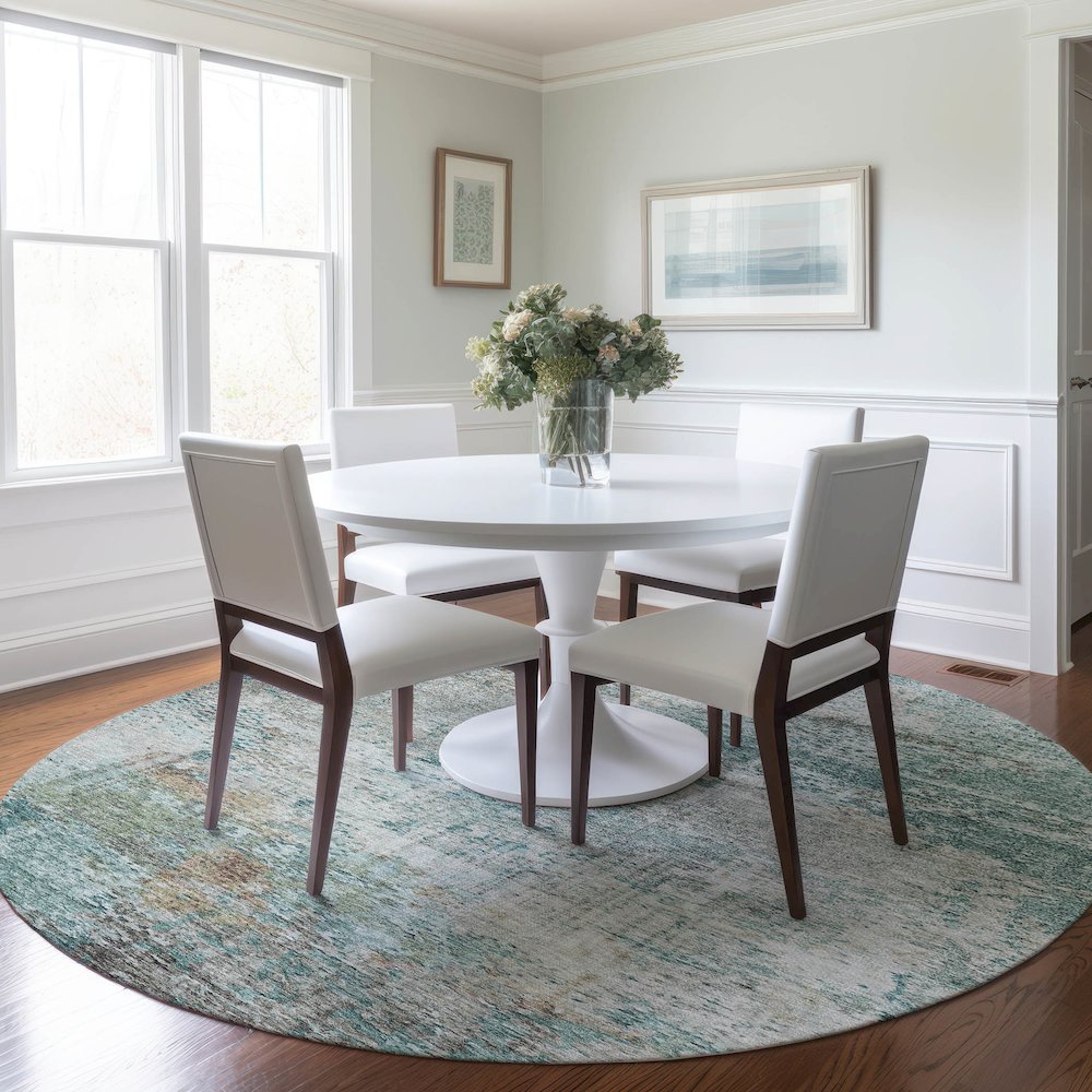 Luxury Washable Indoor/Outdoor Solace Teal 8' x 8' Round Rug. Picture 5