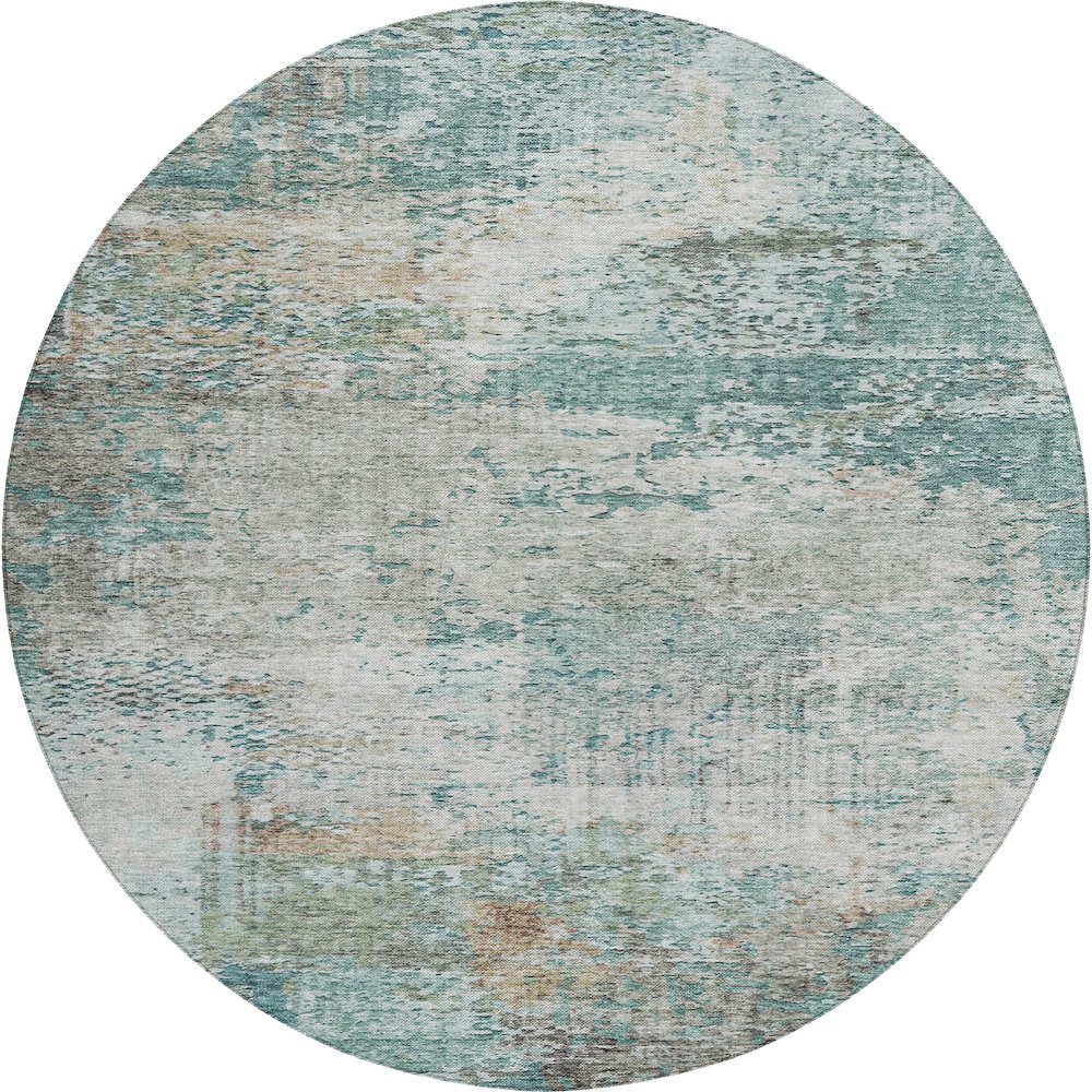 Luxury Washable Indoor/Outdoor Solace Teal 8' x 8' Round Rug. Picture 1