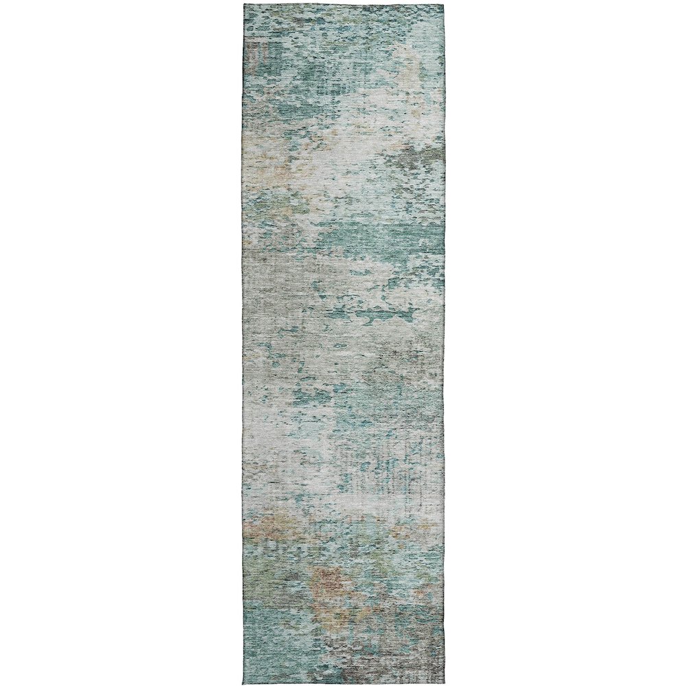 Luxury Washable Indoor/Outdoor Solace Teal 2'3" x 7'6" Runner Rug. Picture 1