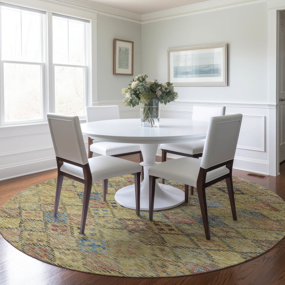 Luxury Washable Indoor/Outdoor Solace Gold 8' x 8' Round Rug. Picture 5