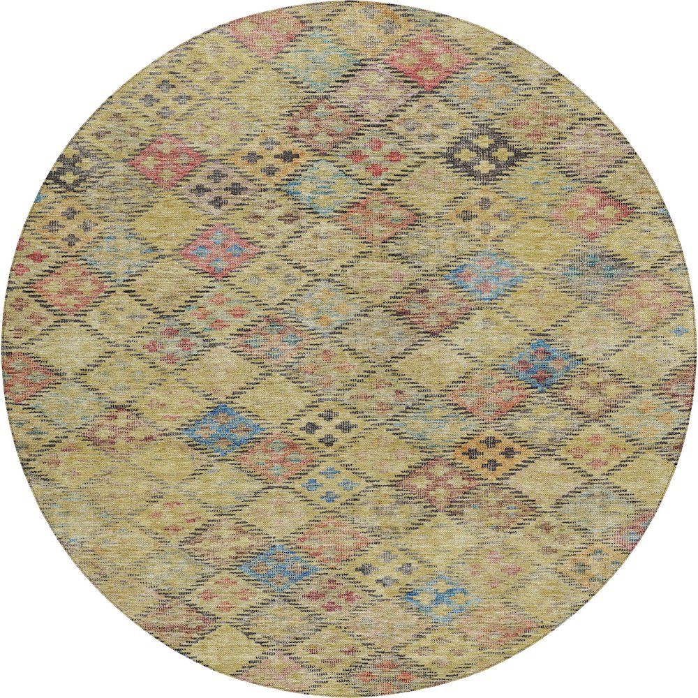 Luxury Washable Indoor/Outdoor Solace Gold 8' x 8' Round Rug. Picture 1