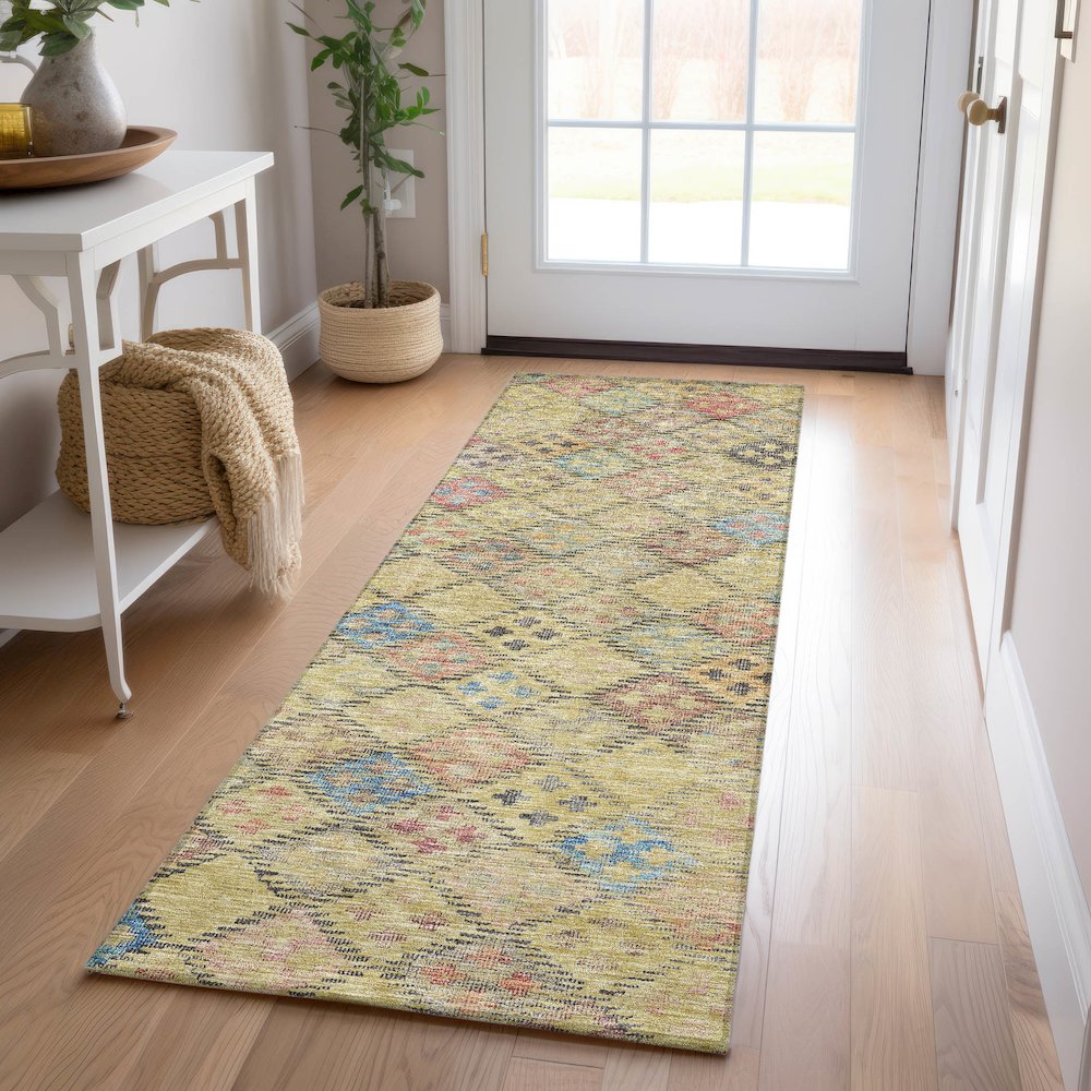 Luxury Washable Indoor/Outdoor Solace Gold 2'3" x 7'6" Runner Rug. Picture 5