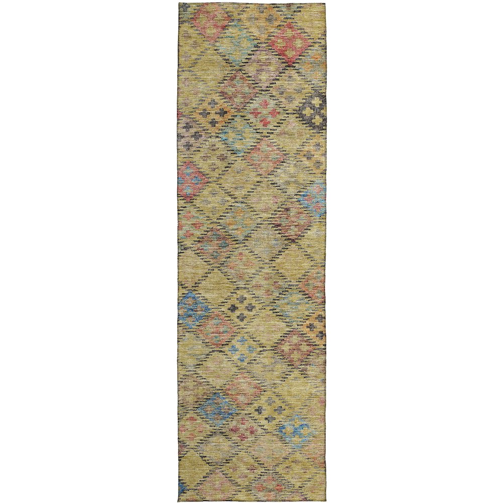 Luxury Washable Indoor/Outdoor Solace Gold 2'3" x 7'6" Runner Rug. Picture 1