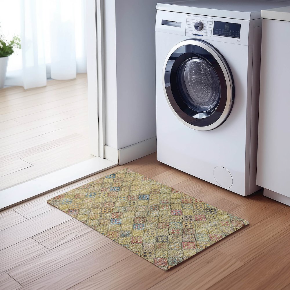 Luxury Washable Indoor/Outdoor Solace Gold 1'8" x 2'6" Rug. Picture 5