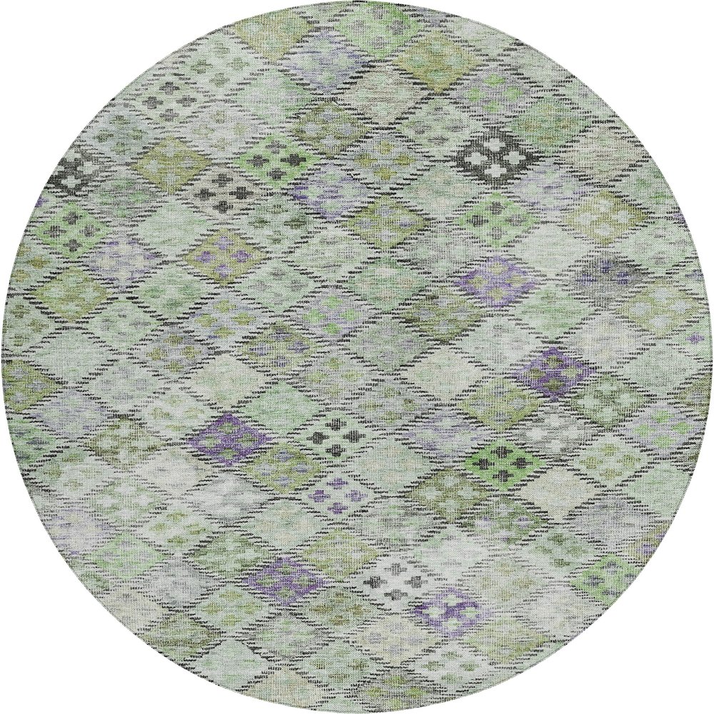 Luxury Washable Indoor/Outdoor Solace Green 8' x 8' Round Rug. Picture 1