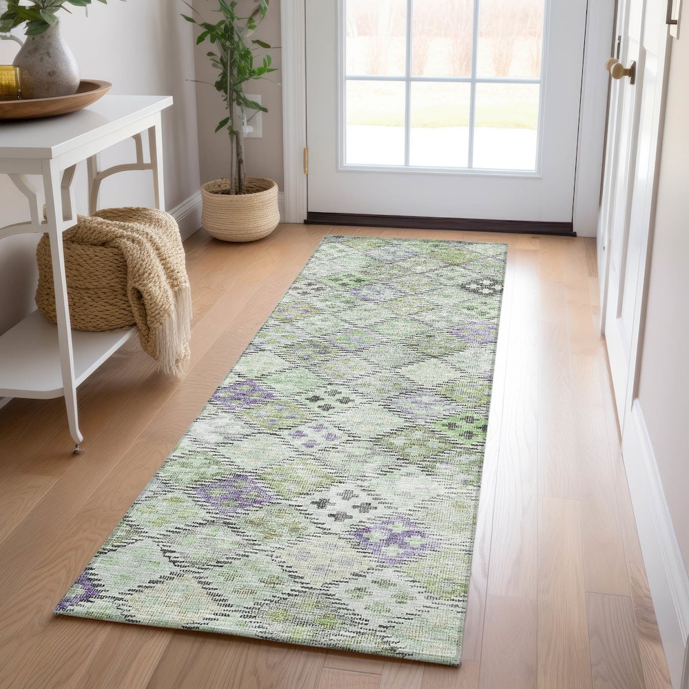 Luxury Washable Indoor/Outdoor Solace Green 2'3" x 7'6" Runner Rug. Picture 5
