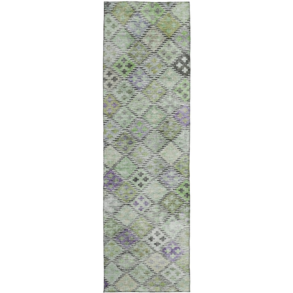 Luxury Washable Indoor/Outdoor Solace Green 2'3" x 7'6" Runner Rug. Picture 1