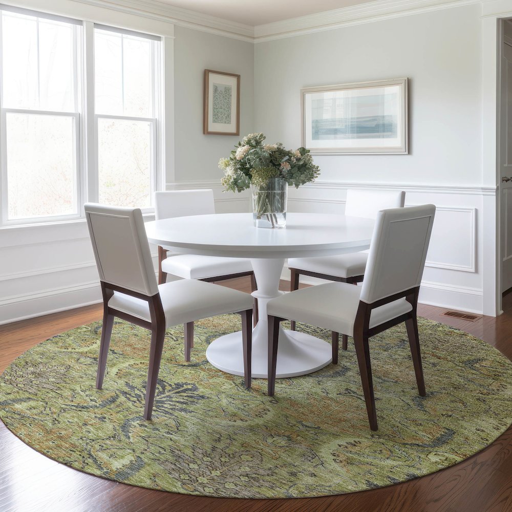 Luxury Washable Indoor/Outdoor Solace Aloe 8' x 8' Round Rug. Picture 5