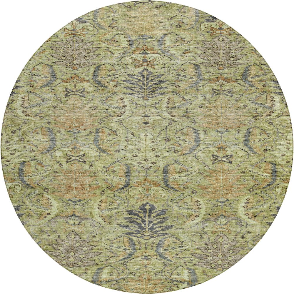 Luxury Washable Indoor/Outdoor Solace Aloe 8' x 8' Round Rug. Picture 1