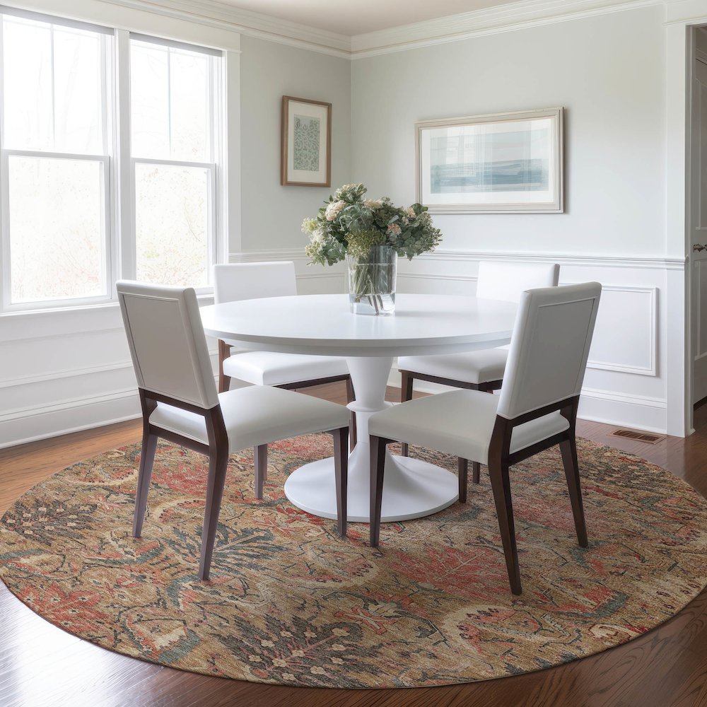 Luxury Washable Indoor/Outdoor Solace Tan 8' x 8' Round Rug. Picture 5