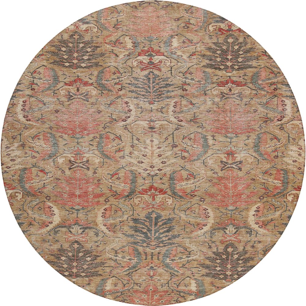 Luxury Washable Indoor/Outdoor Solace Tan 8' x 8' Round Rug. Picture 1