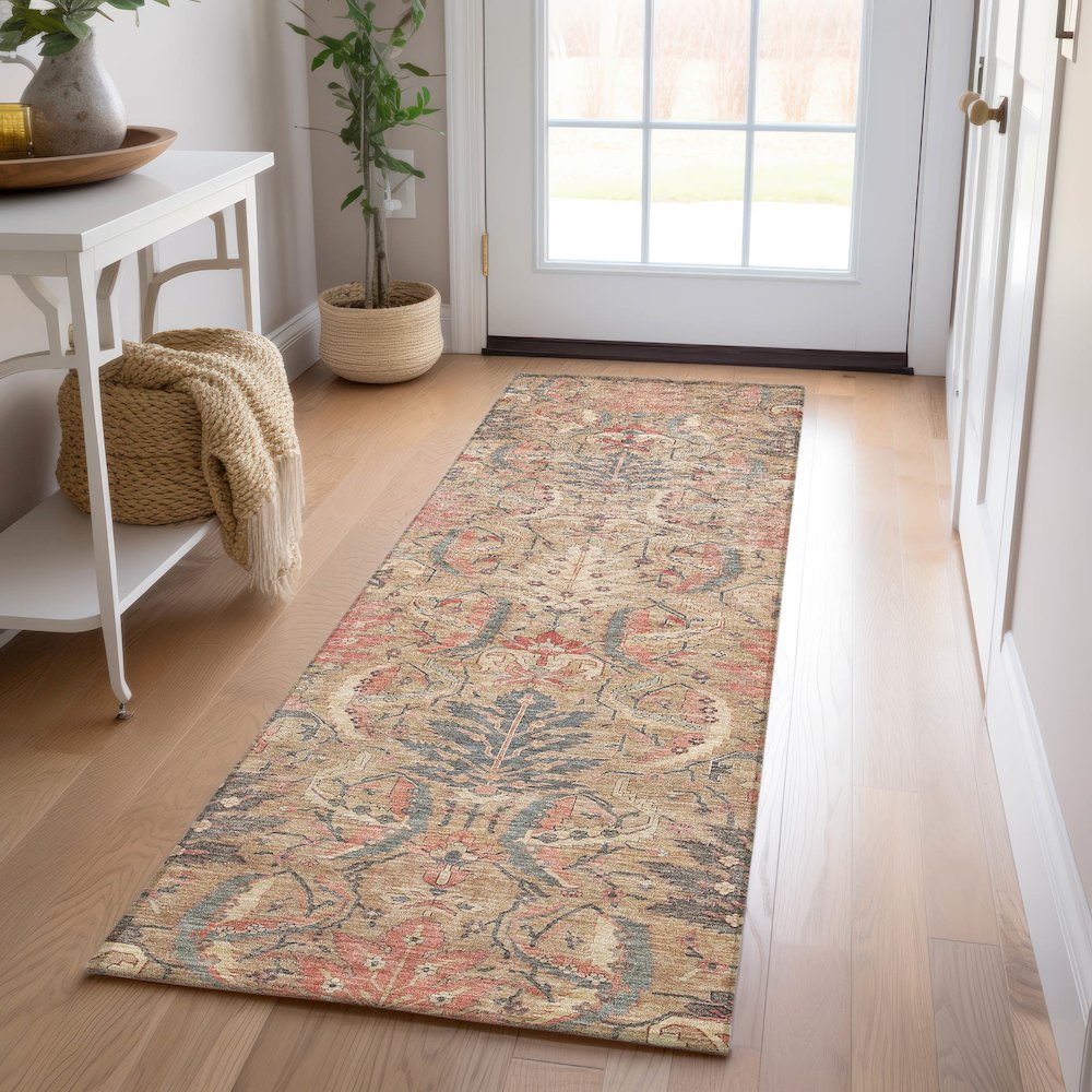 Luxury Washable Indoor/Outdoor Solace Tan 2'3" x 7'6" Runner Rug. Picture 5