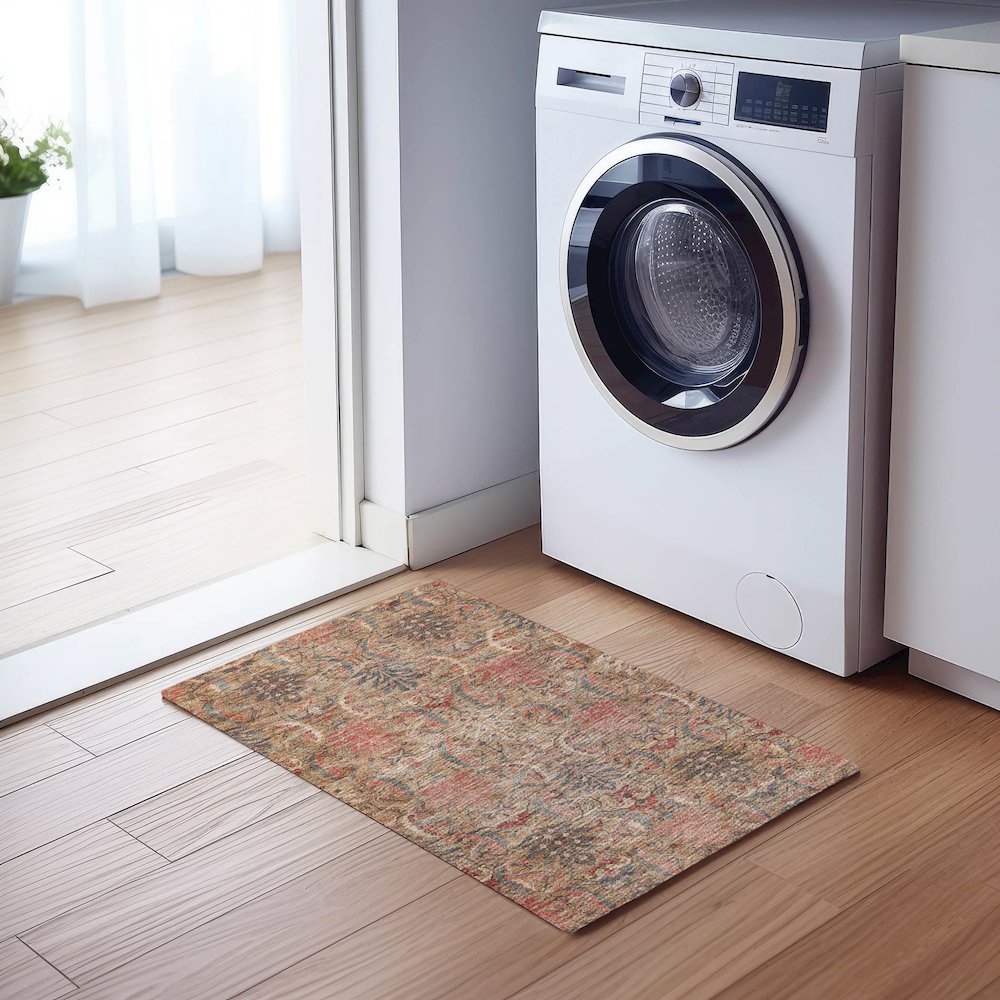 Luxury Washable Indoor/Outdoor Solace Tan 1'8" x 2'6" Rug. Picture 5