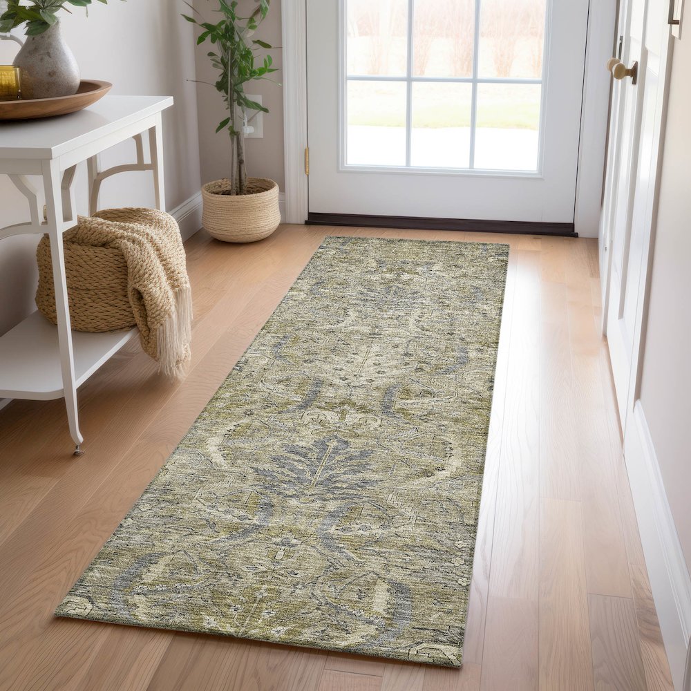 Luxury Washable Indoor/Outdoor Solace Taupe 2'3" x 7'6" Runner Rug. Picture 5