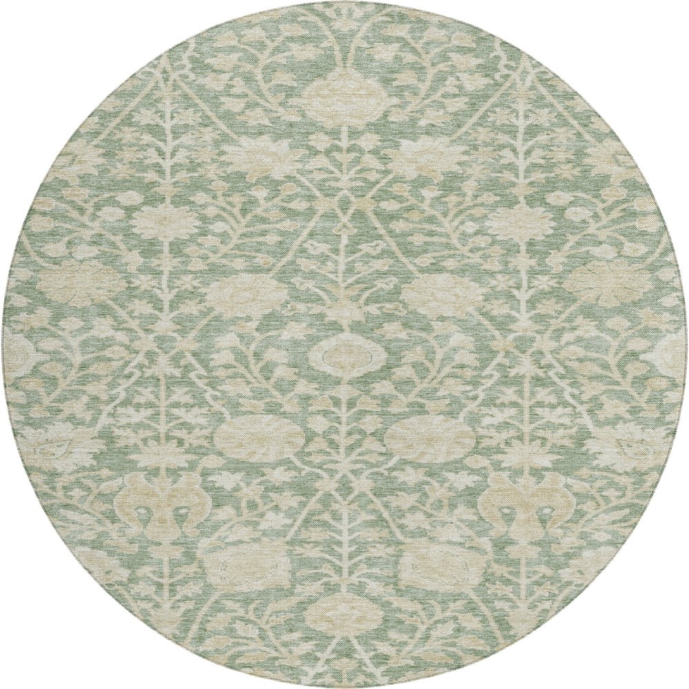 Luxury Washable Indoor/Outdoor Solace Aloe 8' x 8' Round Rug. Picture 1