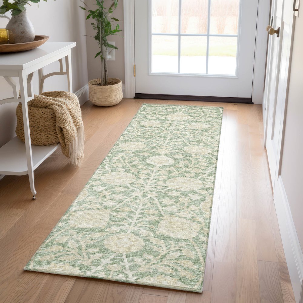 Luxury Washable Indoor/Outdoor Solace Aloe 2'3" x 7'6" Runner Rug. Picture 5