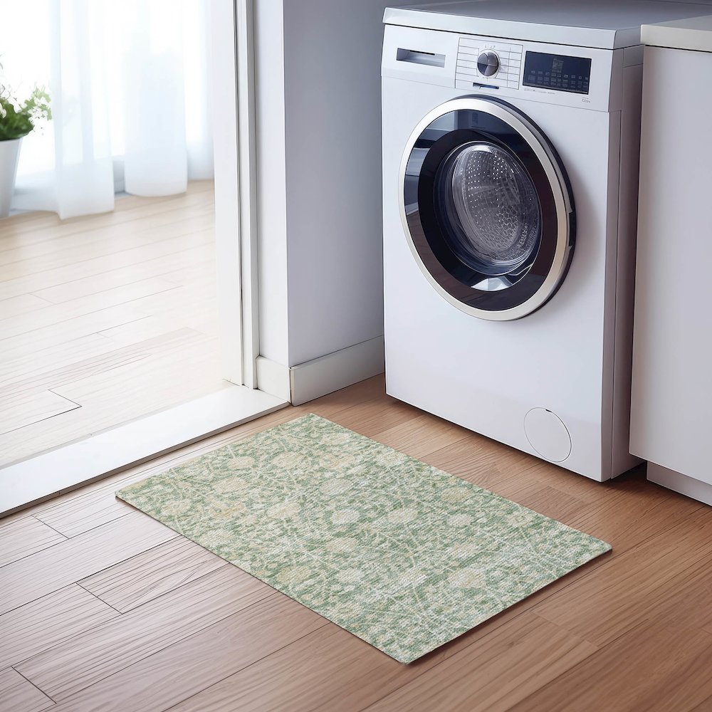 Luxury Washable Indoor/Outdoor Solace Aloe 1'8" x 2'6" Rug. Picture 5