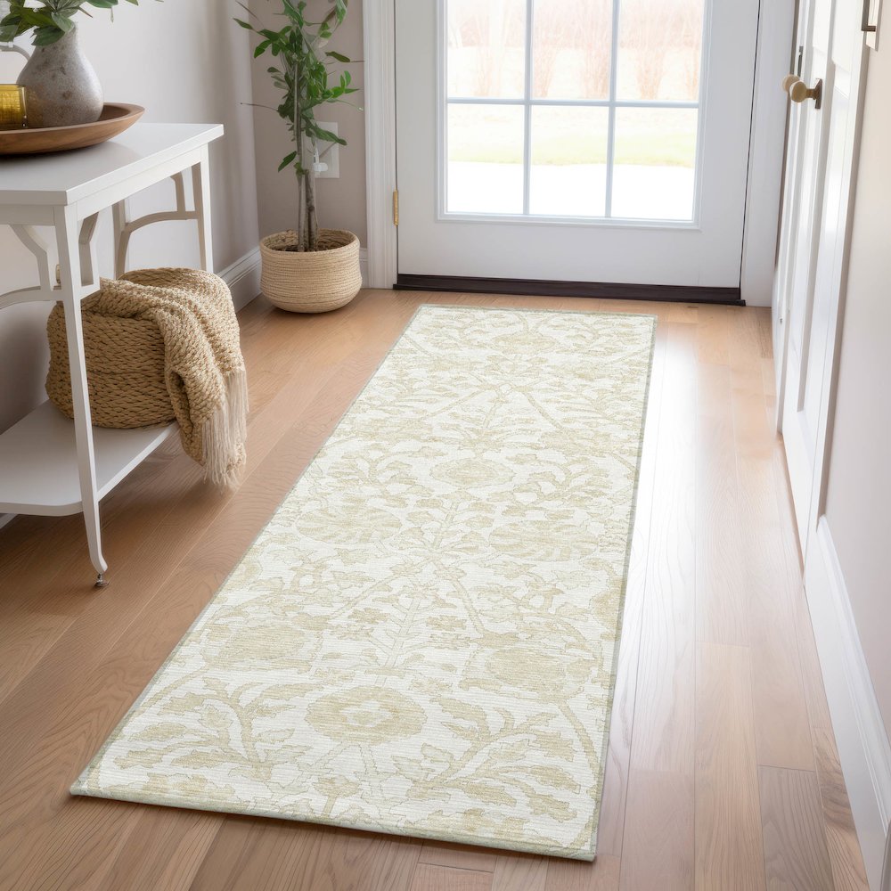 Luxury Washable Indoor/Outdoor Solace Ivory 2'3" x 7'6" Runner Rug. Picture 5