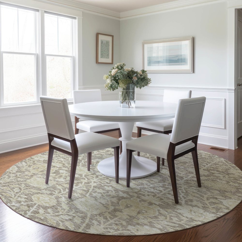 Luxury Washable Indoor/Outdoor Solace Mocha 8' x 8' Round Rug. Picture 5