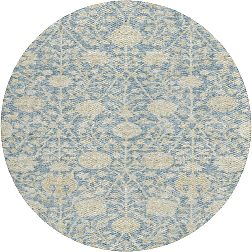 Luxury Washable Indoor/Outdoor Solace Sky 8' x 8' Round Rug. Picture 1