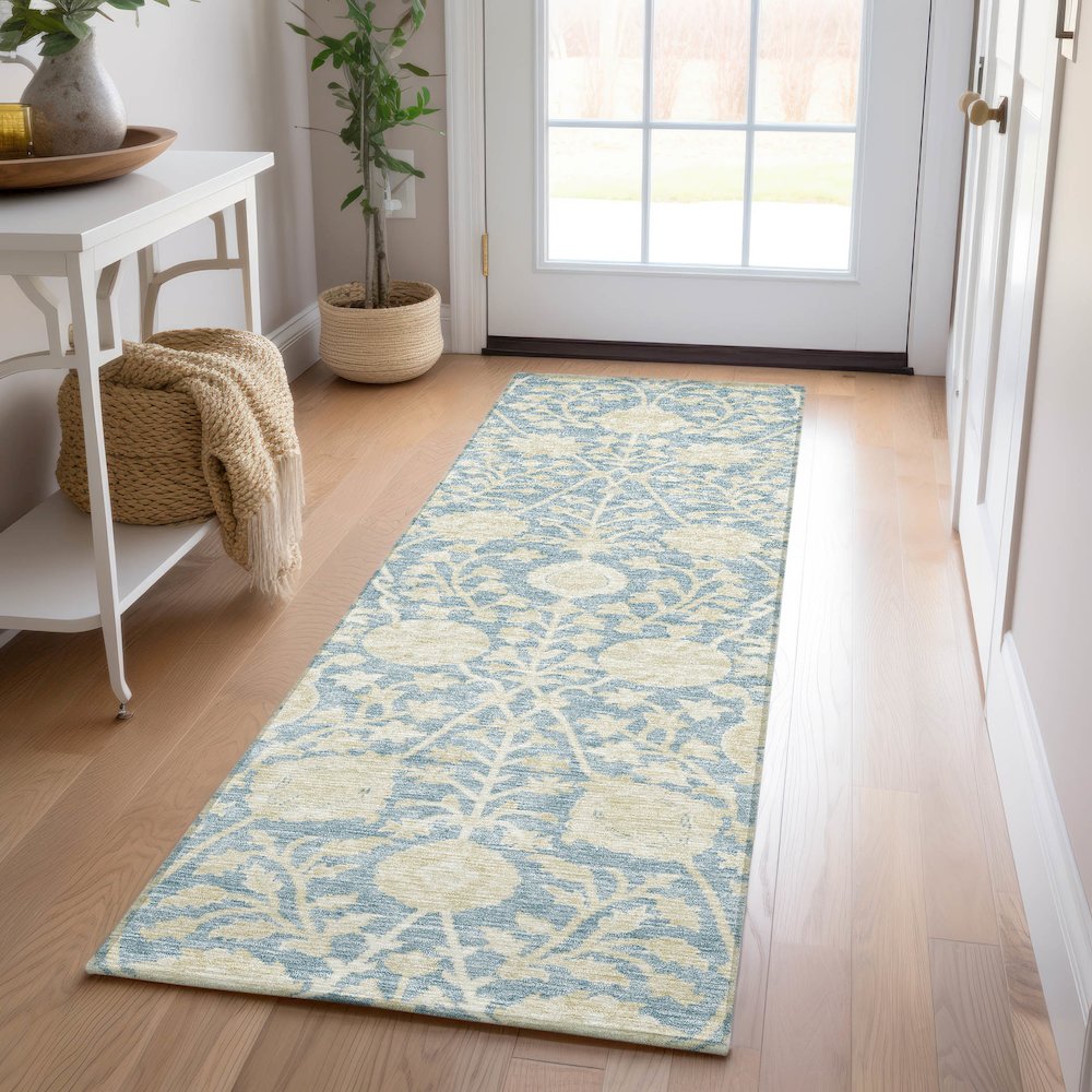 Luxury Washable Indoor/Outdoor Solace Sky 2'3" x 7'6" Runner Rug. Picture 5