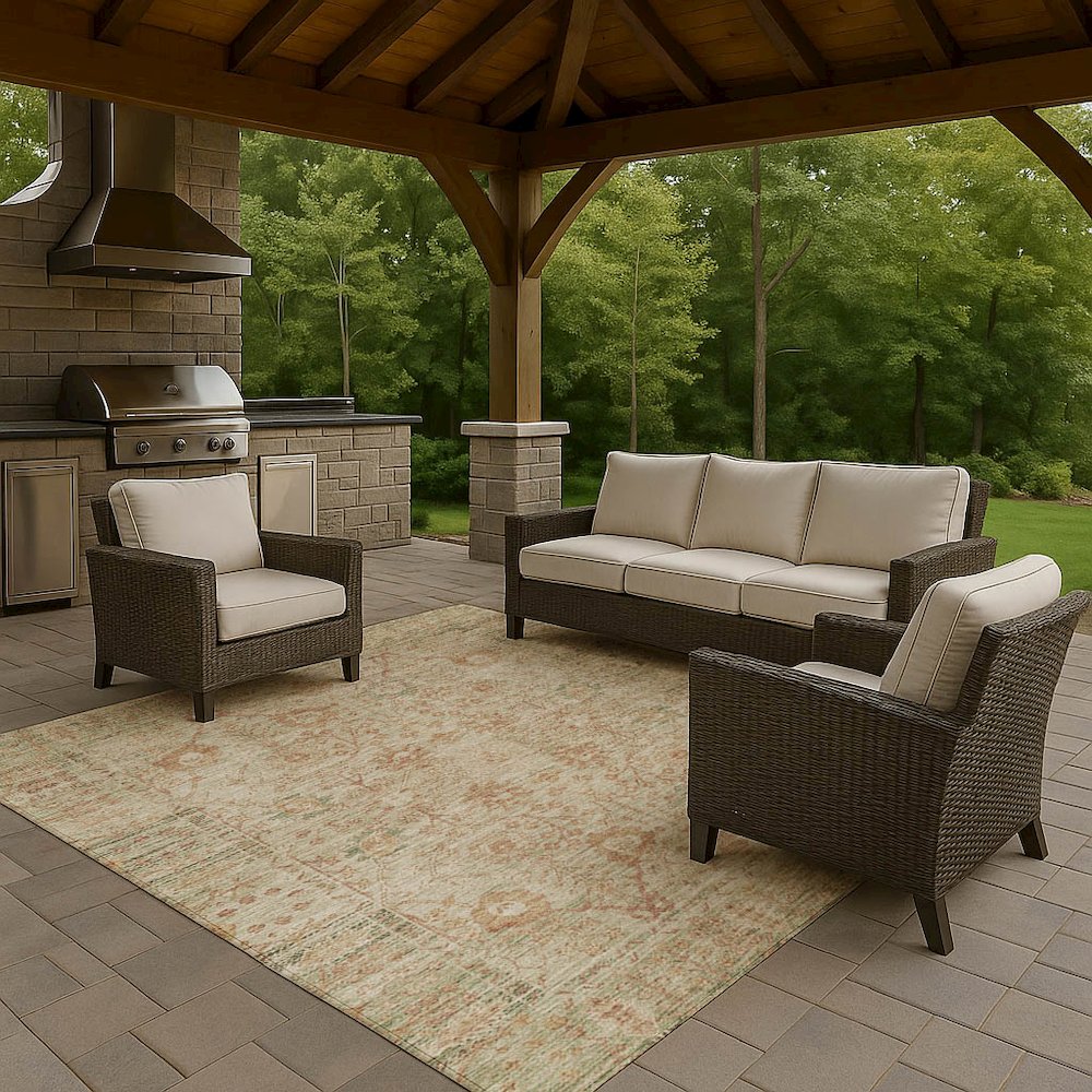Luxury Washable Indoor/Outdoor Solace Beige 2'6" x 3'10" Rug. Picture 7