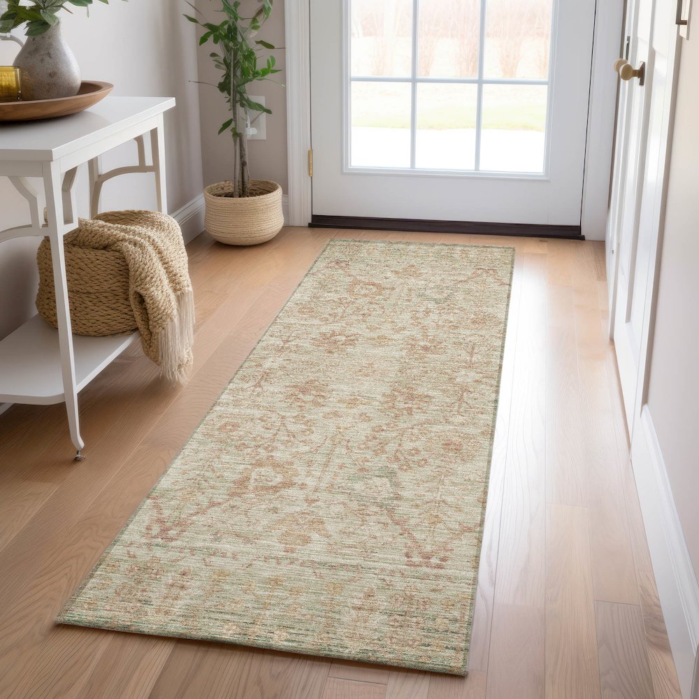 Luxury Washable Indoor/Outdoor Solace Beige 2'3" x 7'6" Runner Rug. Picture 5