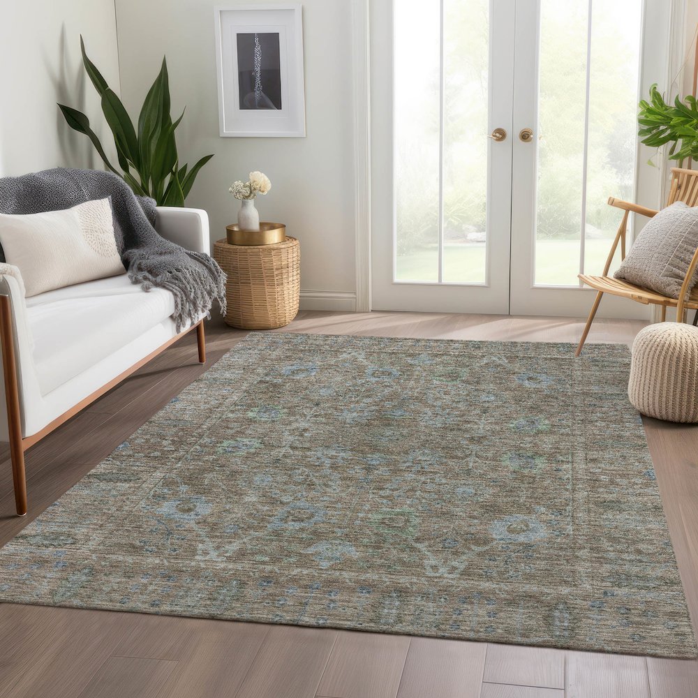 Luxury Washable Indoor/Outdoor Solace Brown 2'6" x 3'10" Rug. Picture 5